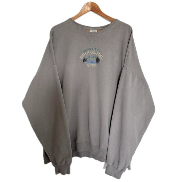 Souvenir Sweatshirt Men 3XL Grey British Columbia Embroidered Nature Oversized - Picture 1 of 15